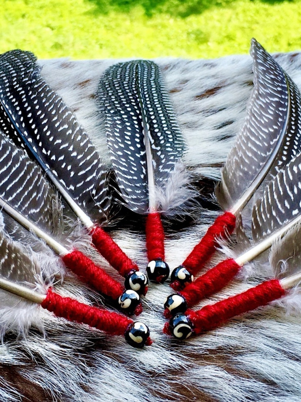 Smudge Feather Wrapped W/ Wool Yarn Buffalo Bone Bead Native American Ceremonial